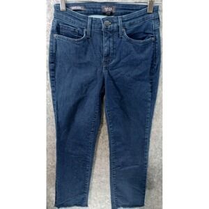 NYDJ Jeans Women's Size 2P Petite Blue Sheri Slim Dark Wash Denim Lift Tuck Tech